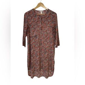 H&M High Low Paisley Orange and Navy Blue Dress Size 10